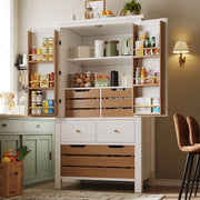 OKWISH Credenza da Cucina Alta con 2 Ante, 5 Cassetti e 2 Ripiani, Chiusura Magnetica, MDF, Bianca, 80 x 40 x 140 cm