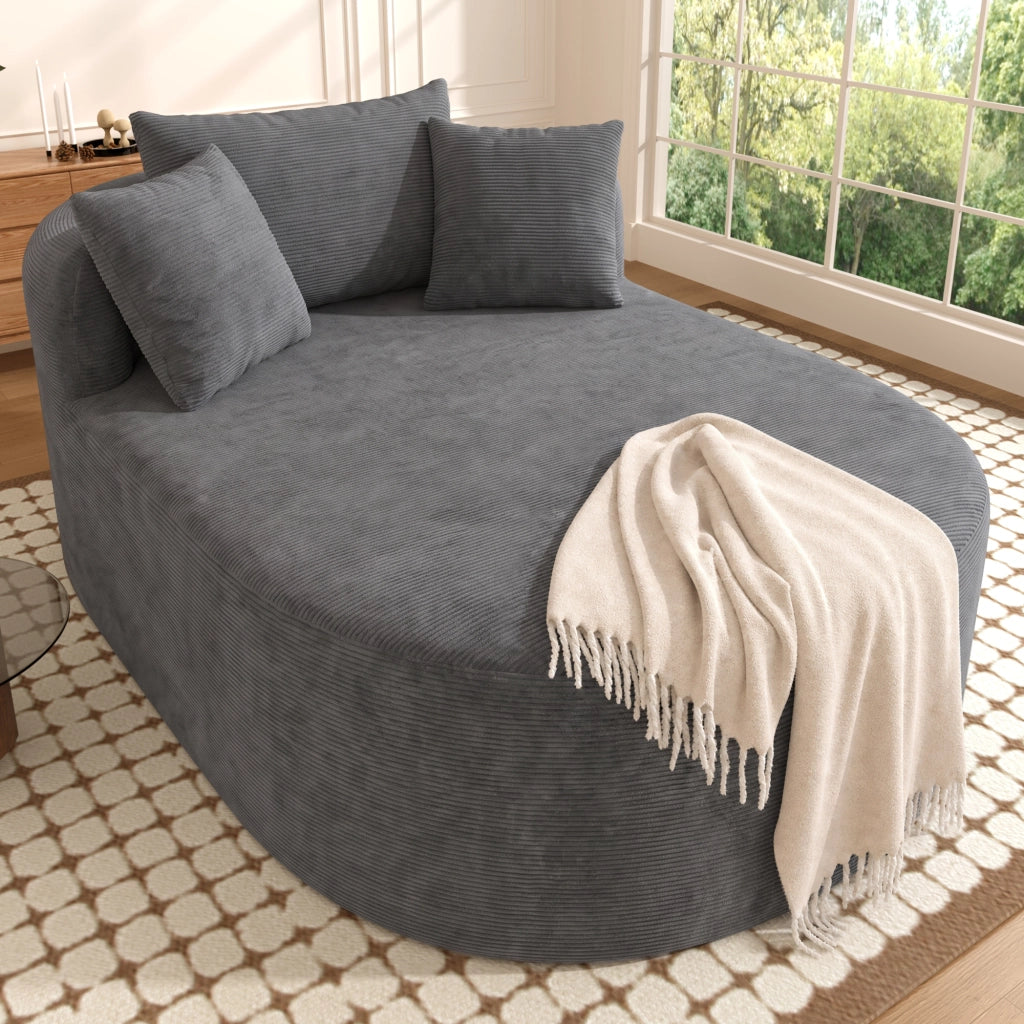 Poltrona relax ovale in velluto a coste; seduta extra profonda 122 cm; schiuma; grigio scuro
