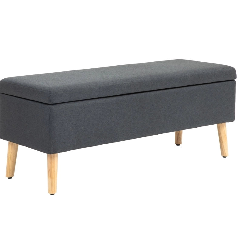 Panca contenitore imbottita in legno di caucciù con rivestimento effetto lino, 110 x 39 x 45 cm, grigio scuro