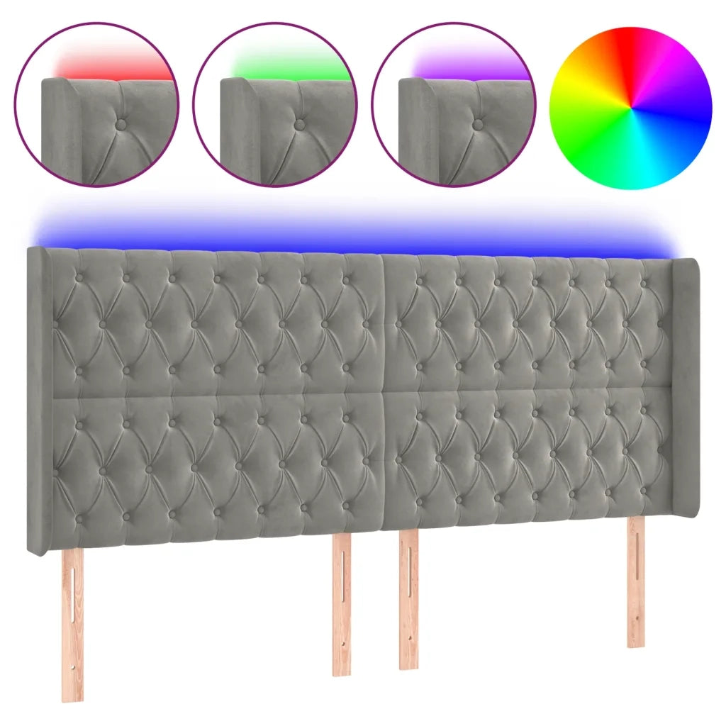 Testiera a LED Grigio Chiaro 203x16x118/128 cm in Velluto 3124450