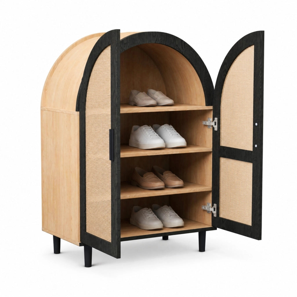 Scarpiera 2 ante 70x40x100 cm per 12-15 paia; con ante in rattan e gambe nere HOMVRA