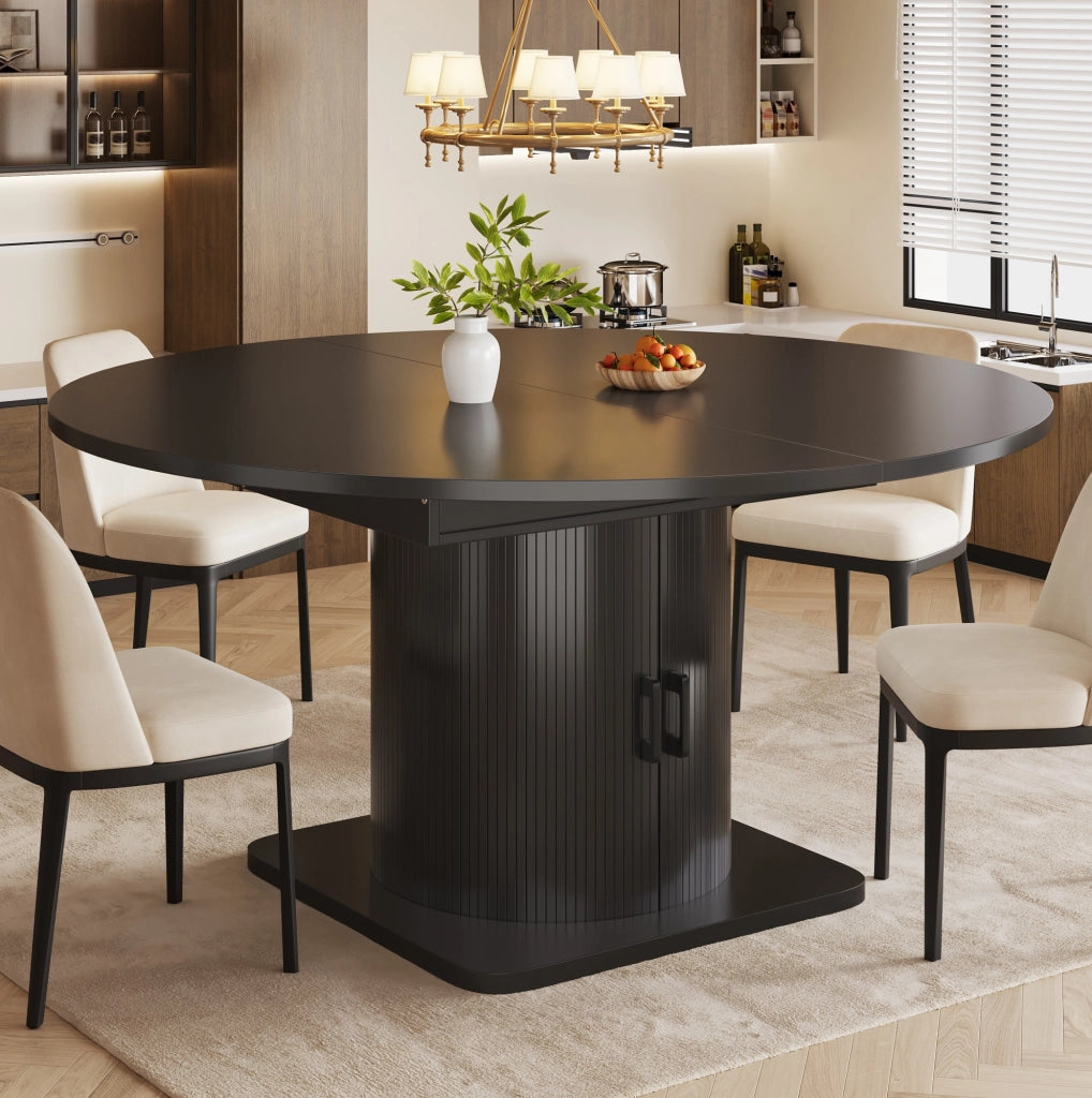 Tavolo da pranzo allungabile con vano contenitore e ripiani estraibili 118-158 x 118 x 76 cm nero