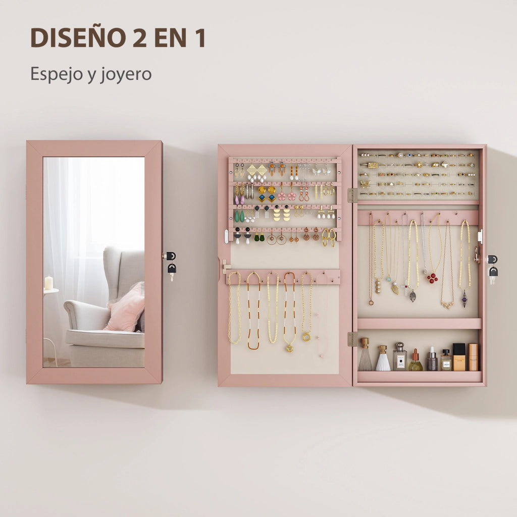 Specchiera con cassetti e chiusura ¨C Minimal ¨C rosa e beige 60x40x138