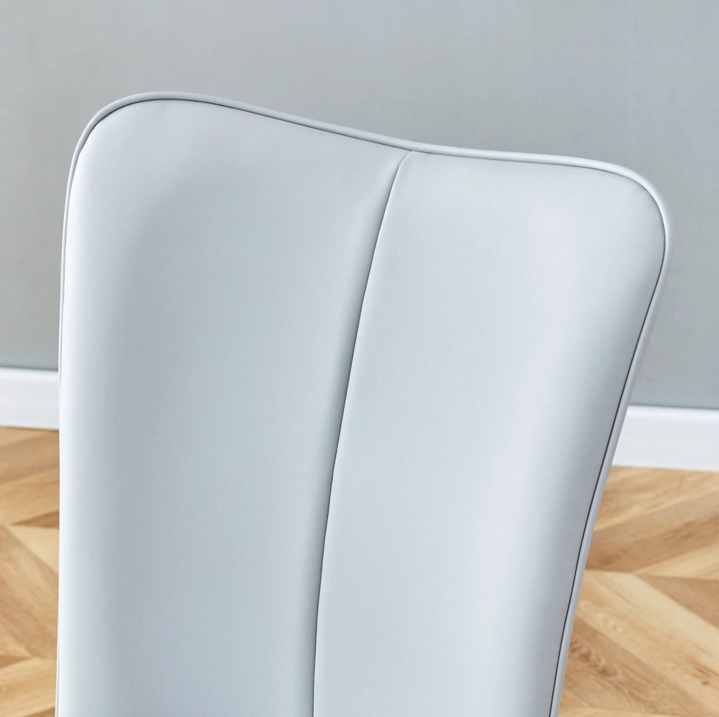 Set da pranzo moderno con tavolo rotondo nero effetto legno 100 cm e 4 sedie grigio chiaro in PU con gambe nere in metallo