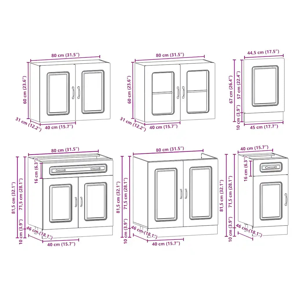 Set Mobili da Cucina 7 pz Kalmar Rovere Sonoma in Truciolato 3314734