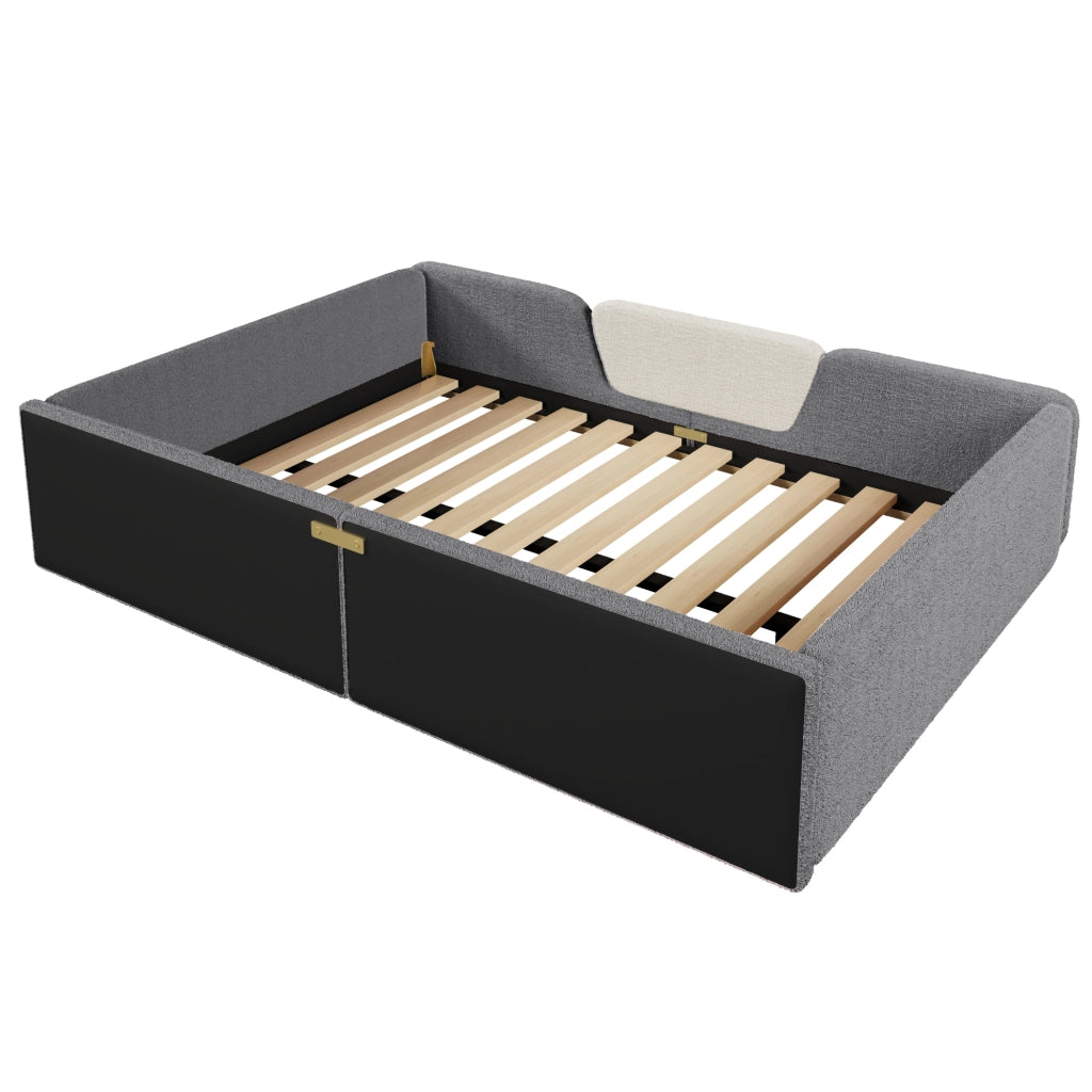 Letto imbottito per bambini 140x190 cm in velluto grigio con sponde removibili HOMVRA