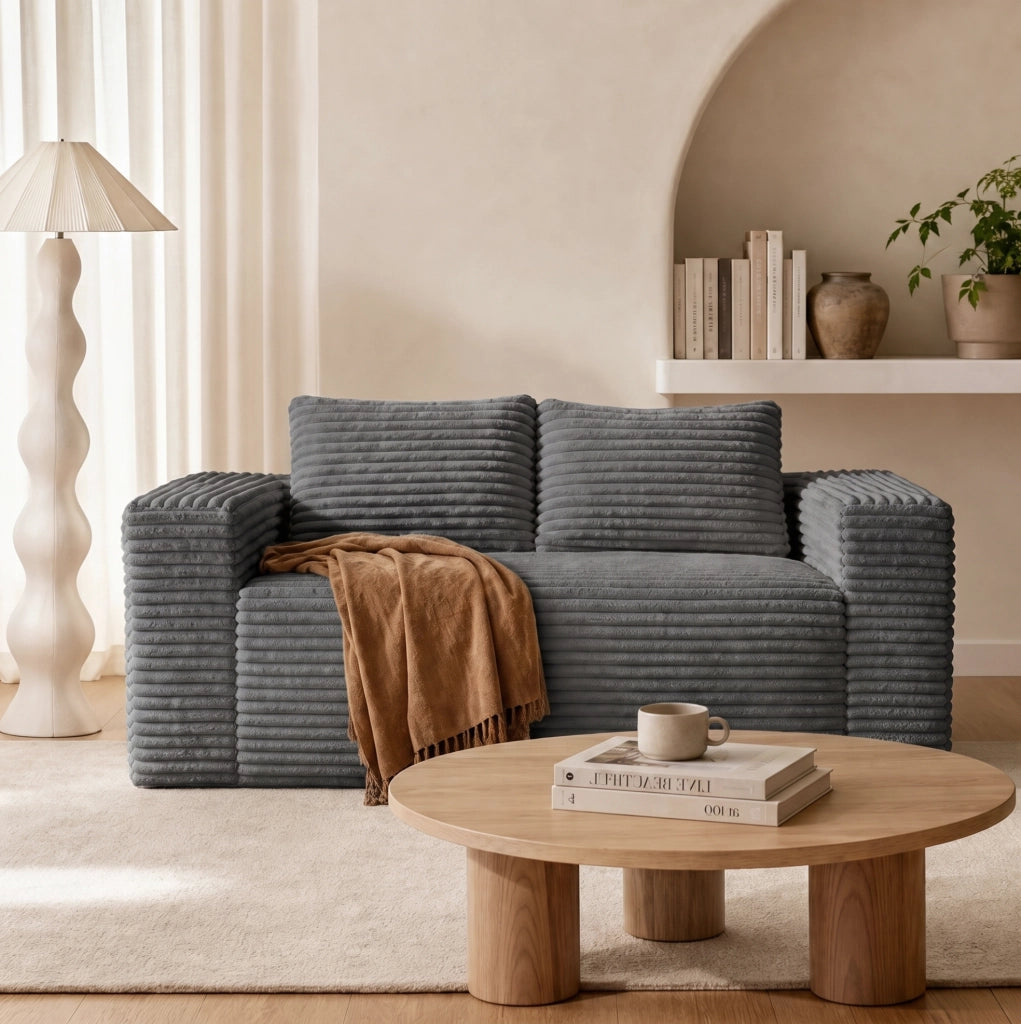 Divano Letto a 2 Posti in Schiuma ad Alta Densità Rivestito in Velluto di Cotone Grigio, Senza Montaggio, Ideale per Spazi Ridotti