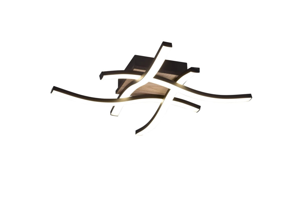 Plafoniera moderna ROUTE 4 luci LED 46 cm nero/marrone RL