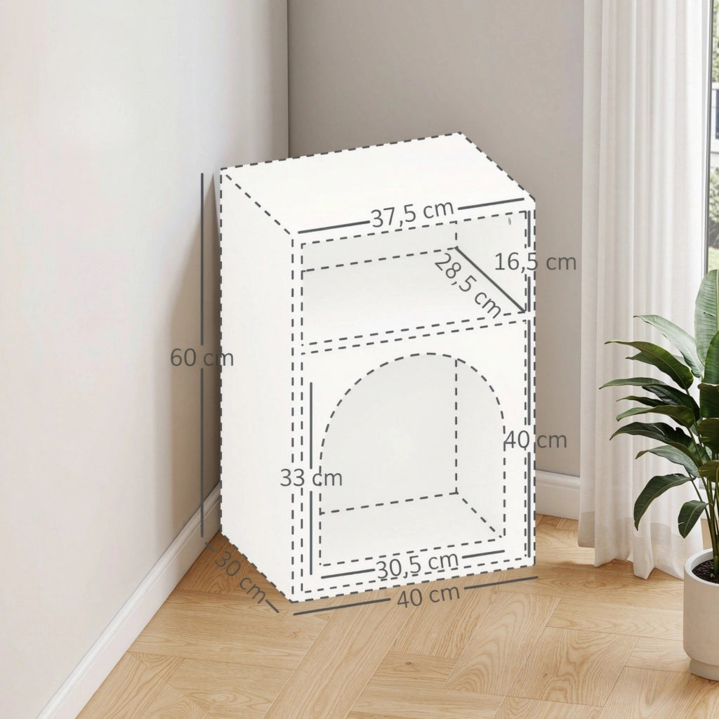 Comodino ULEVR 40x30x60 cm con 2 vani aperti, in MDF color crema, design ad arco