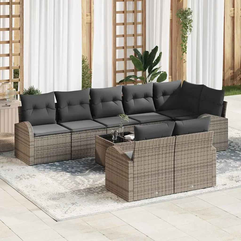 Set Divano da Giardino con cuscino 9 pcs Grigio polyrattan