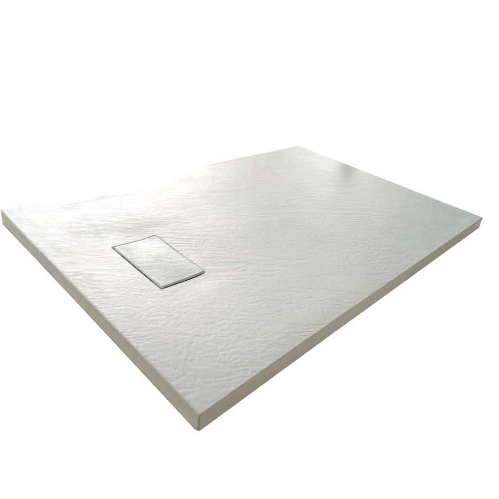 Piatto Doccia In SMC Vetroresina Effetto Pietra H 2,6 Cm Con Piletta Di Scarico Inclusa 70-110 Bianco