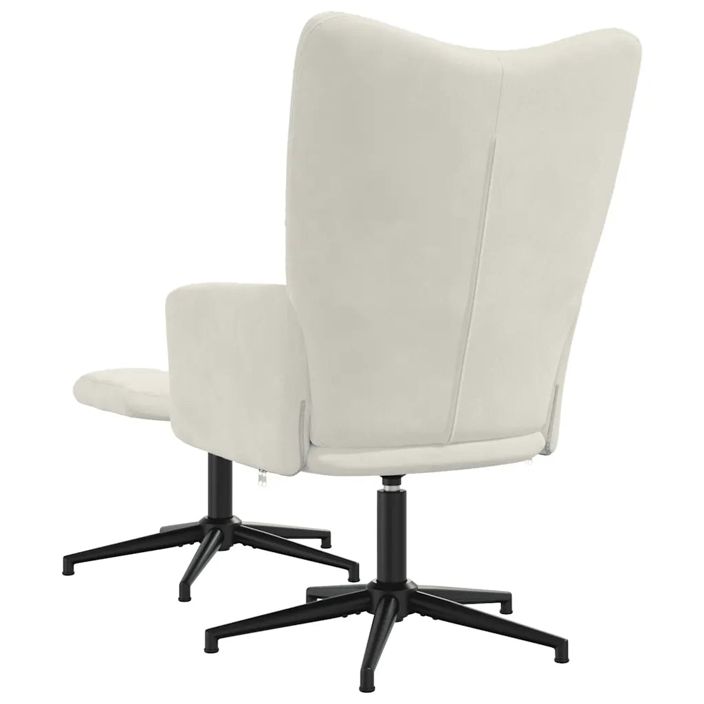 Poltrona Relax con Poggiapiedi Bianco Crema in Velluto 328115