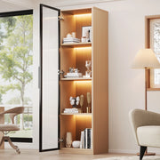 Vetrina stretta con anta in vetro temperato, LED multicolore e cerniere ammortizzate, in MDF rovere, 40 × 40 × 165 cm