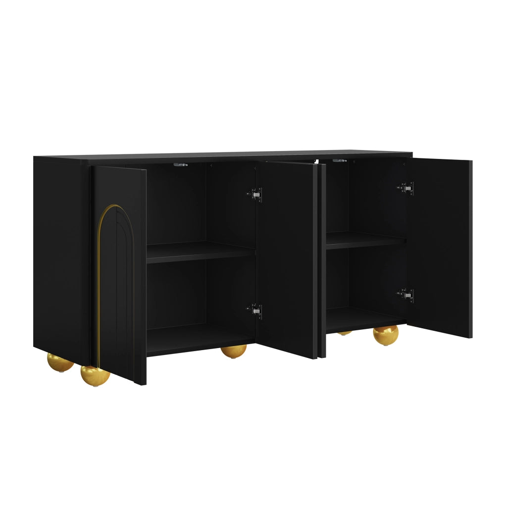 Madia a quattro ante con ripiani fissi e cerniere ammortizzate in MDF e pannello truciolare nera 140 × 40 × 74 cm