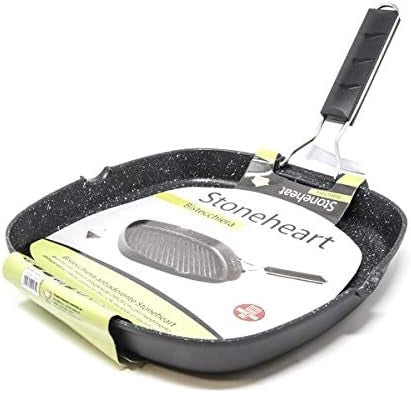 Bistecchiera antiaderente Stoneheart quadrata con manico pieghevole - cm 28 x 28
