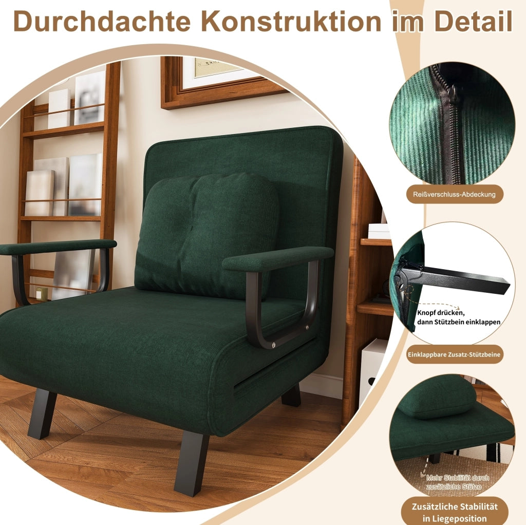 Poltrona relax reclinabile 5 posizioni con schienale 180° in ciniglia verde