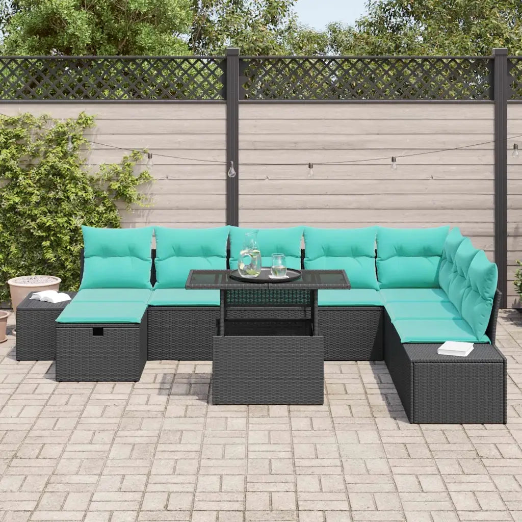 Set Divano da Giardino 9 pz Nero polyrattan 3361235
