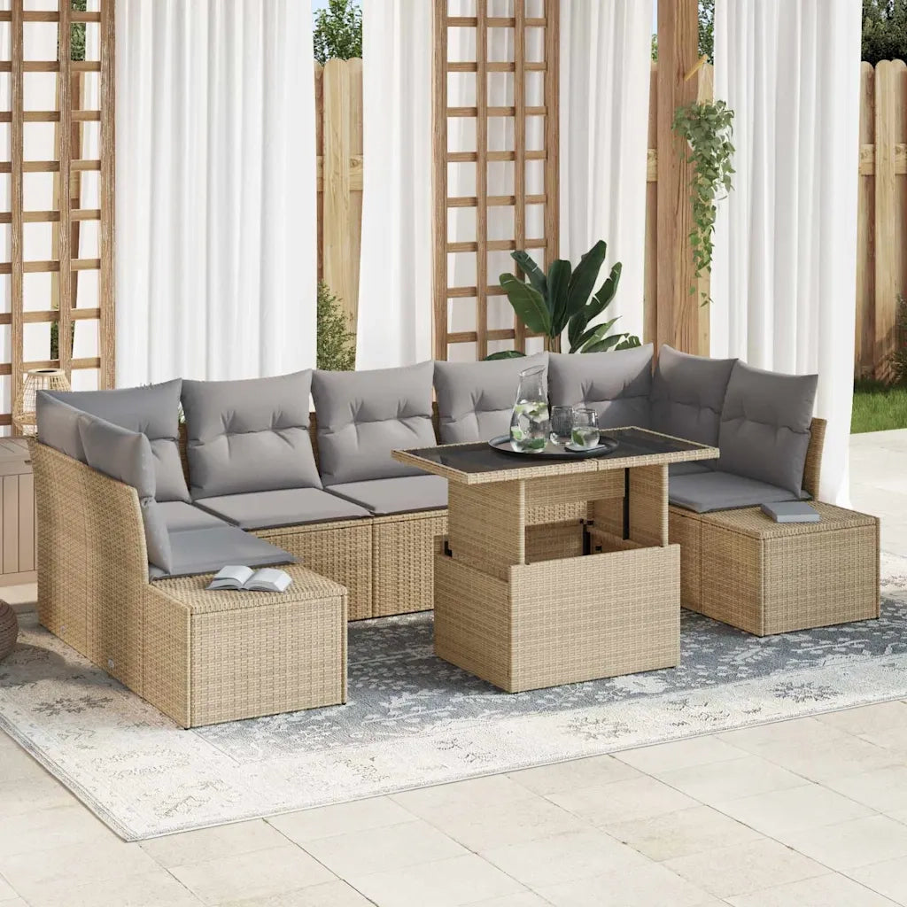 Set di divani 8 pcs Beige e Grigio Chiaro polyrattan
