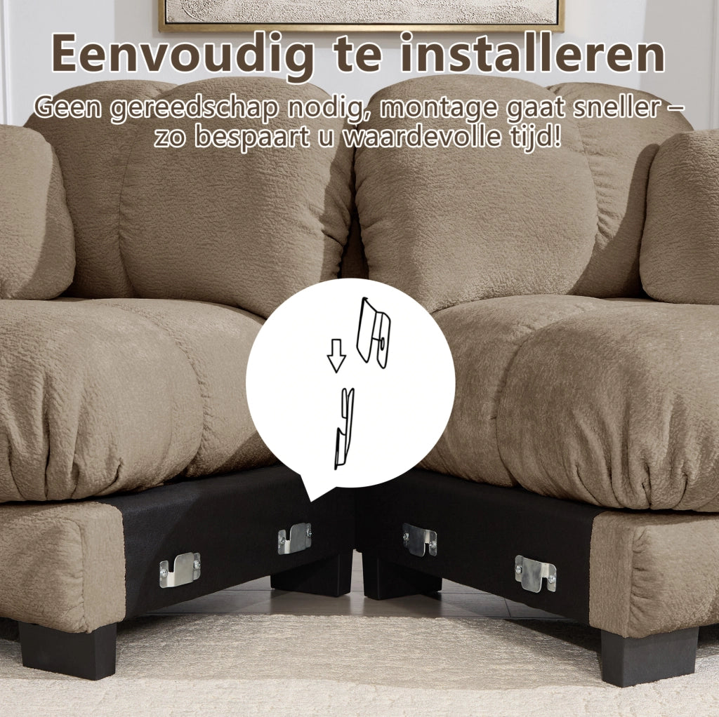 Divano 3 posti in chenille marrone con 2 cuscini decorativi e design trapuntato, cuscini seduta spessi e schienale ergonomico