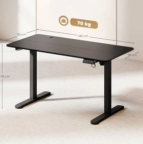 Scrivania Elettrica Regolabile in Altezza 140x70 cm, Piano in Truciolato Nero, Telaio in Acciaio con Protezione Anti-Collisione e Memoria Altezza