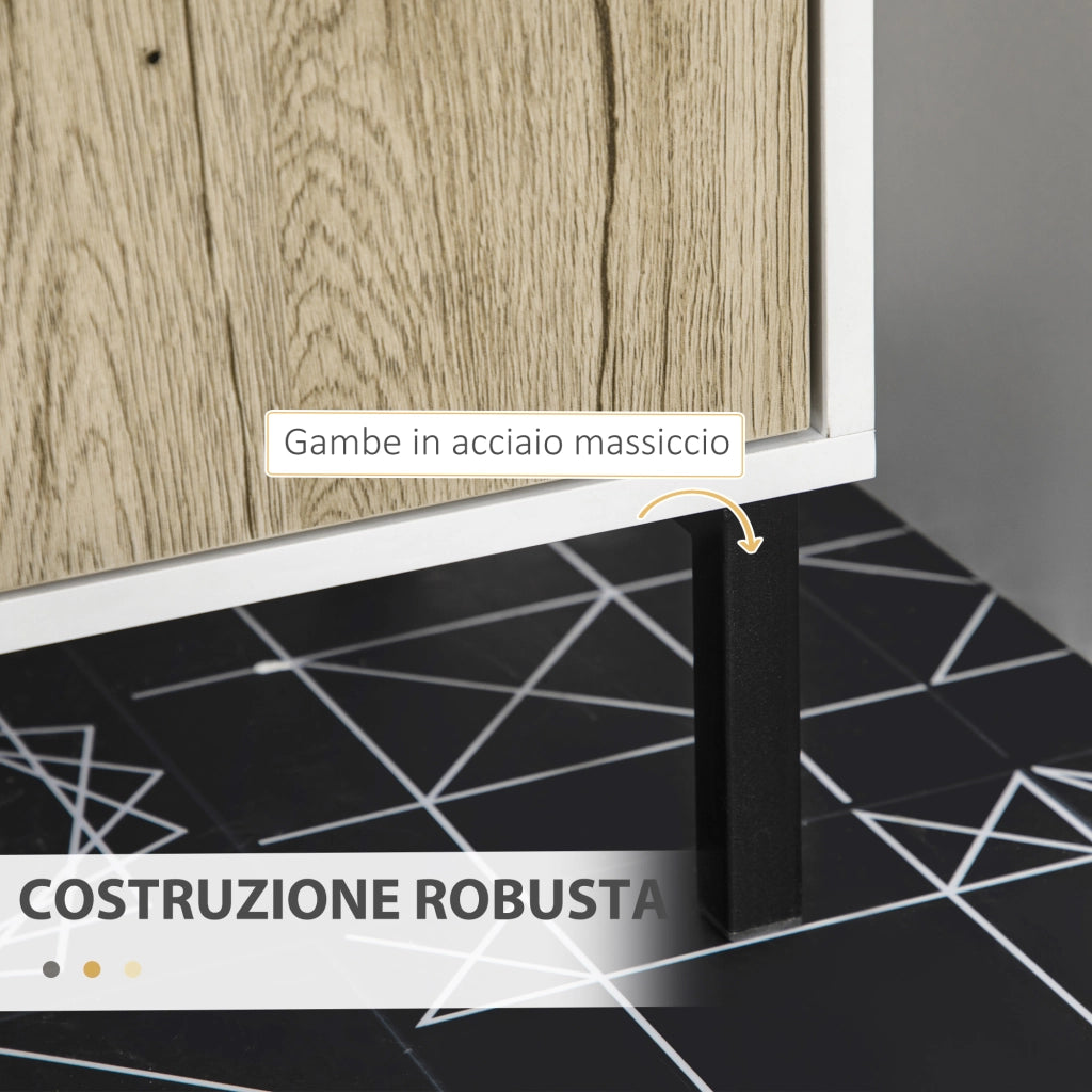 Mobile Bagno Sotto Lavabo 2 Ante con Ripiano in Truciolato e Acciaio ¨C Minimal ¨C Bianco Rovere 60x30x60 cm