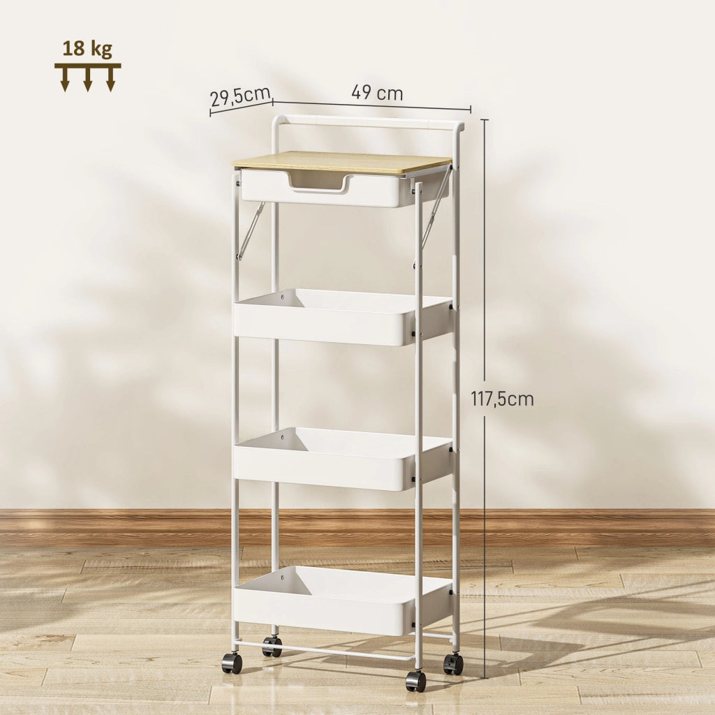 Carrello con cassetti e cestini ¨C zephmum ¨C 4 livelli, bianco