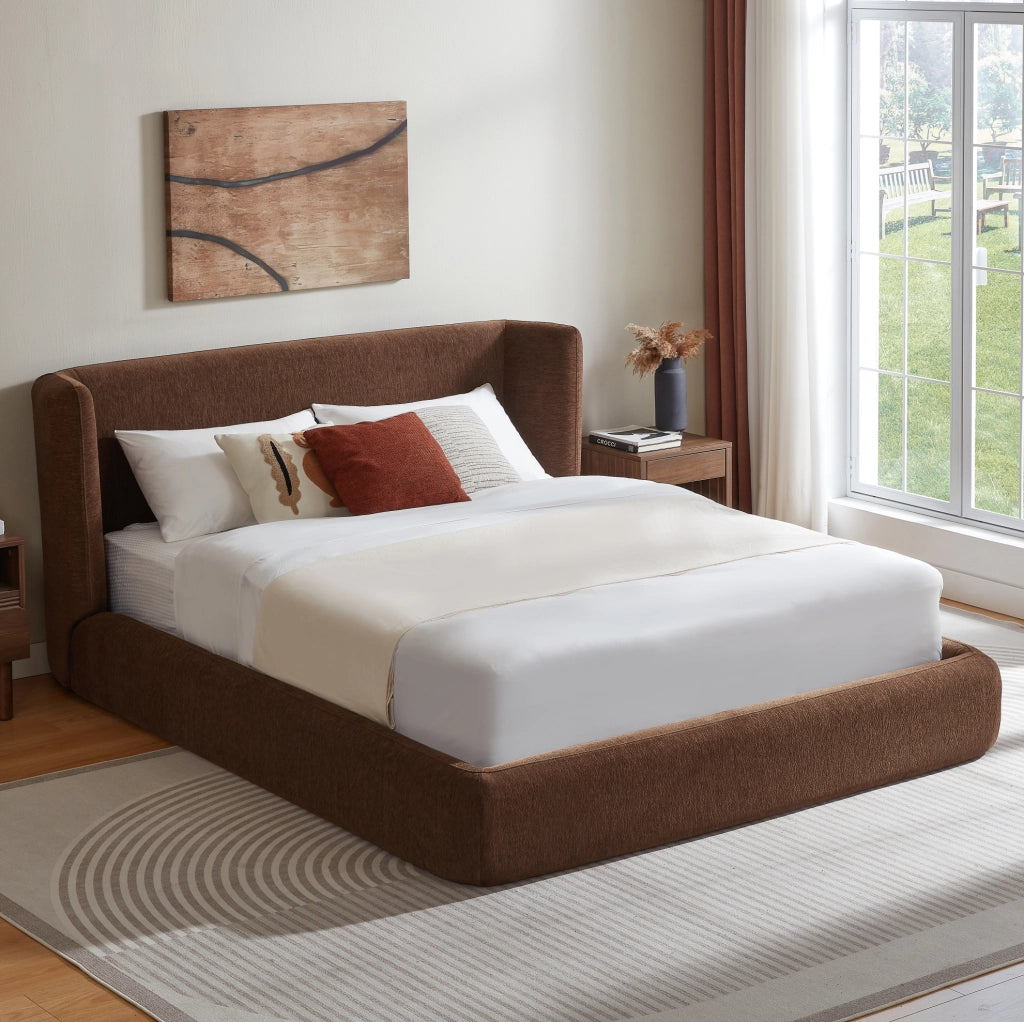 Letto Matrimoniale 160 x 200 cm con Testiera Imbottita e Telaio in Acciaio Marrone - Materasso non Incluso