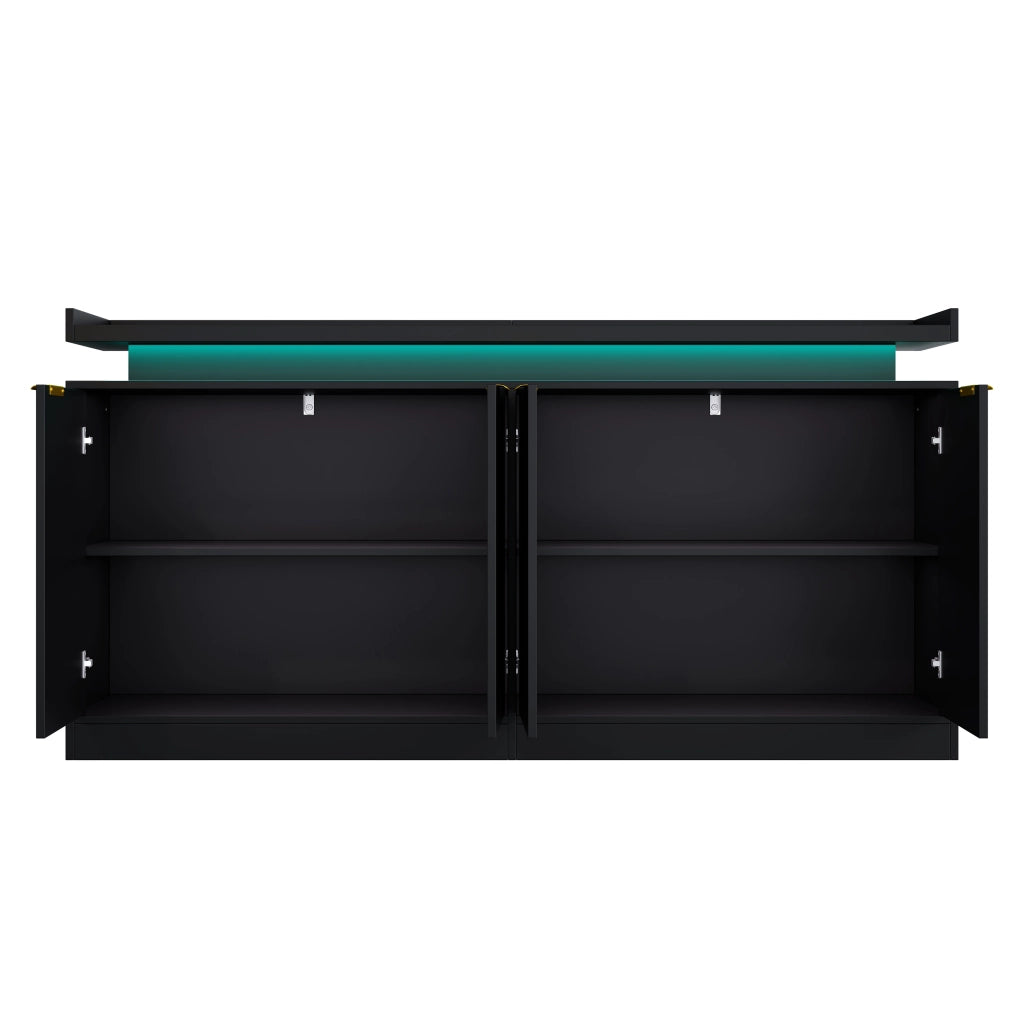 Credenza da cucina con 4 ante; ripiani fissi e LED RGB con controllo app in MDF nero 160 × 39 × 83 cm