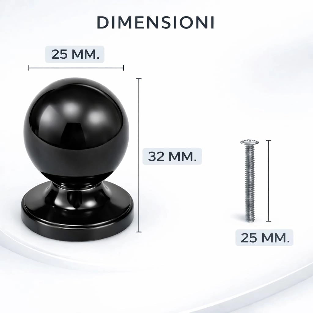 Pomolo per mobili 25x32 mm nero per cassetti e ante - confezione da 2 pezzi