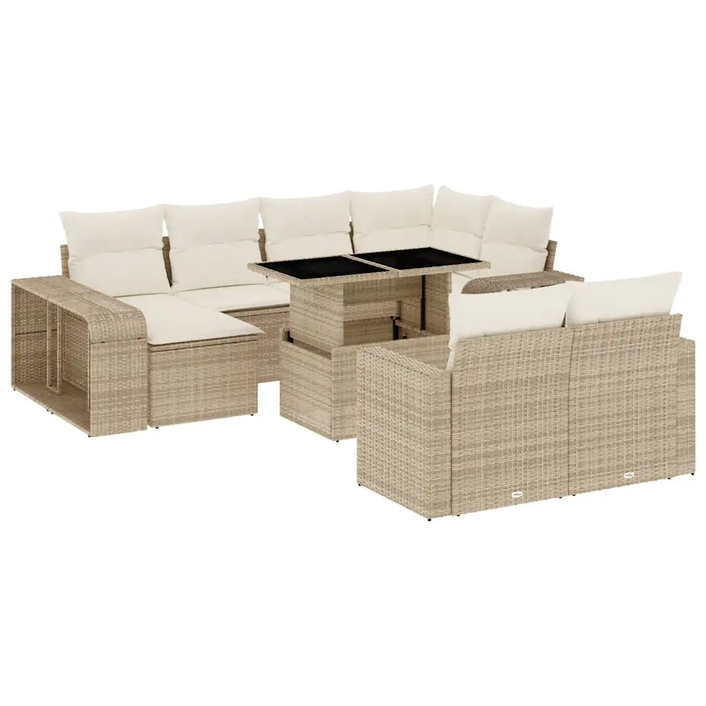 Set Divani da Giardino 11 pz con Cuscini Beige in Polyrattan