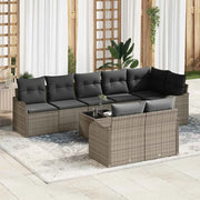 Set Divano da Giardino con cuscino 9 pcs Grigio Poly Rattan
