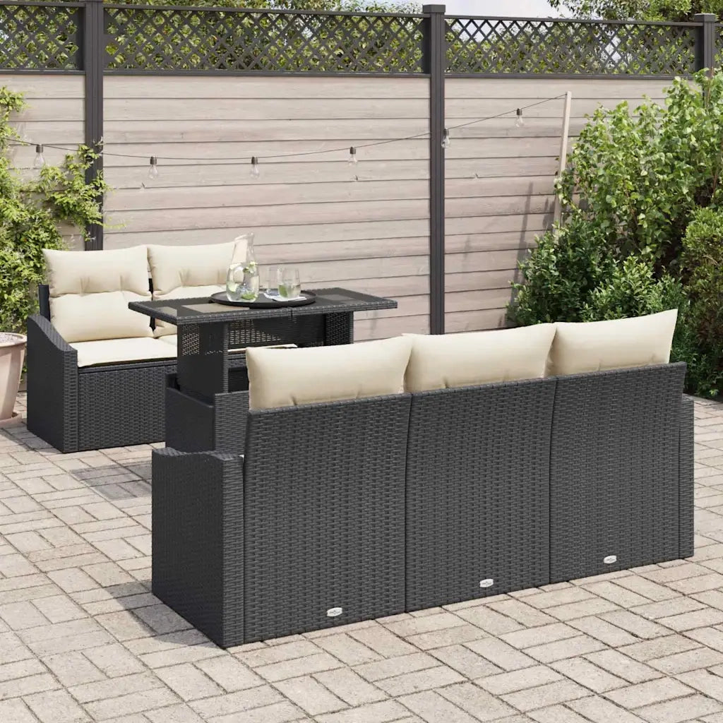 Set Divano da Giardino 6 pcs Nero e crema polyrattan