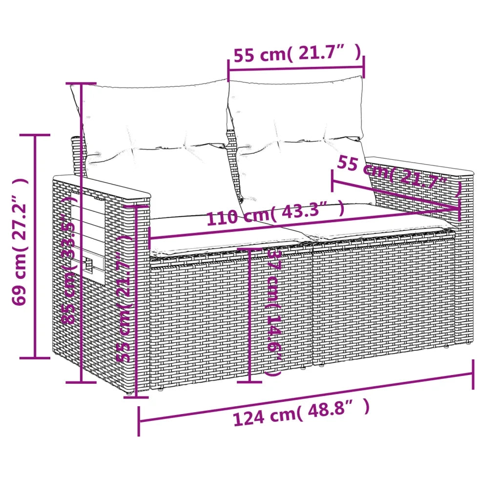 Set Divano da Giardino 10 pz con Cuscini Beige in Polyrattan 3227122