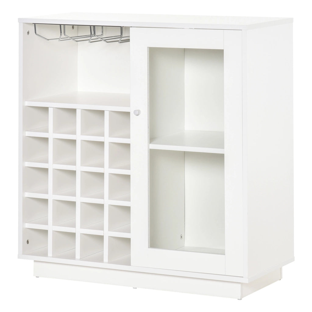 Mobiletto Portabottiglie per Vino con Porta Calici e Armadietto, Cantinetta 20 Bottiglie Bianco, Robusto per Casa, 80x36x85 cm