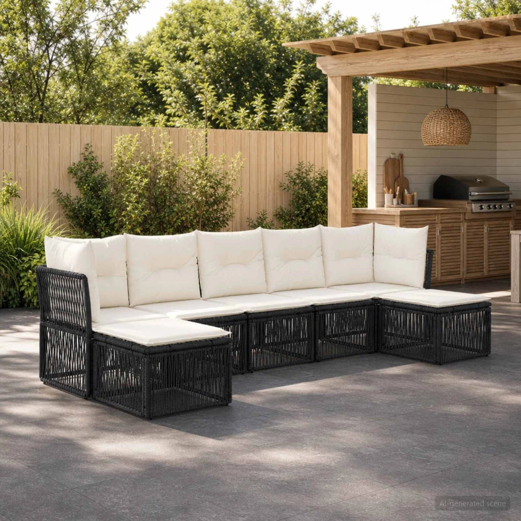 Set Divano da Giardino 7 pz Nero polyrattan 3434308