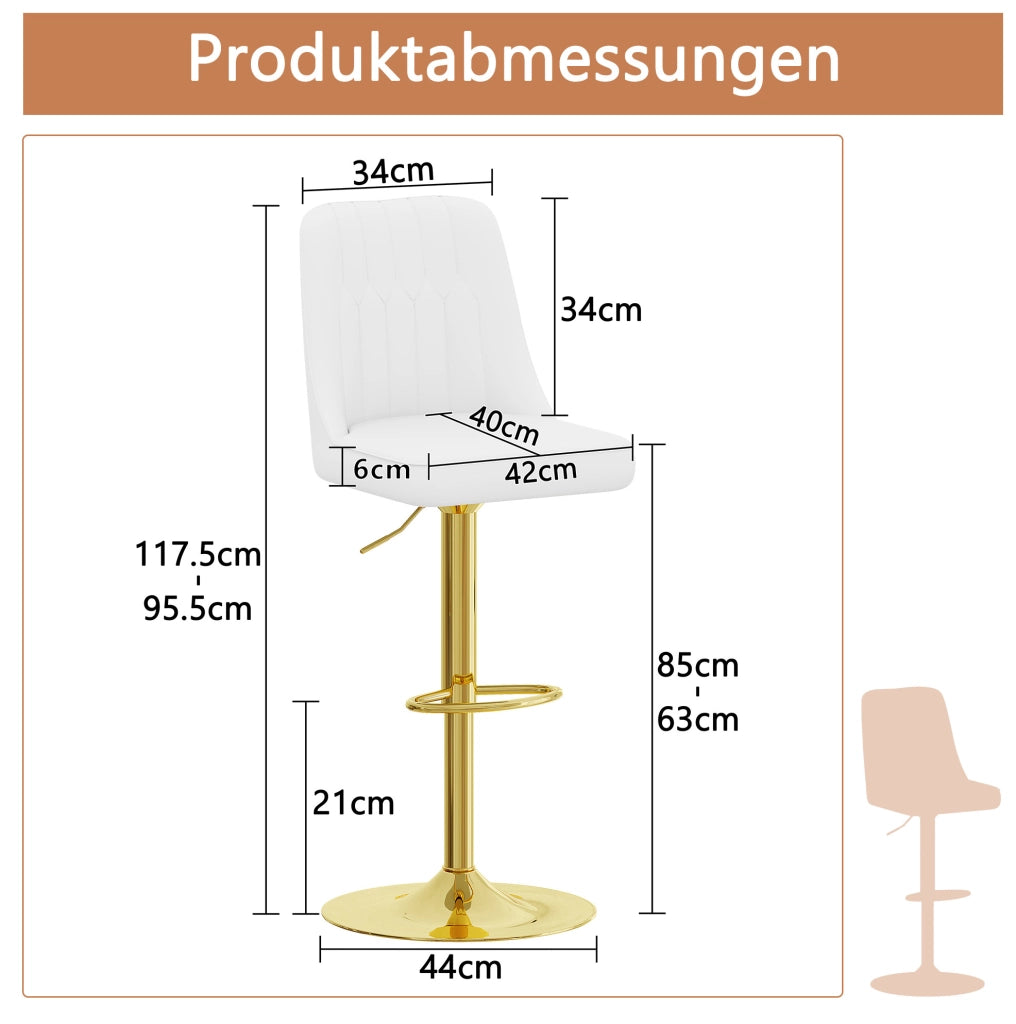 Set 2 sgabelli da bar regolabili e girevoli 360° in PU bianco e metallo dorato HOMVRA