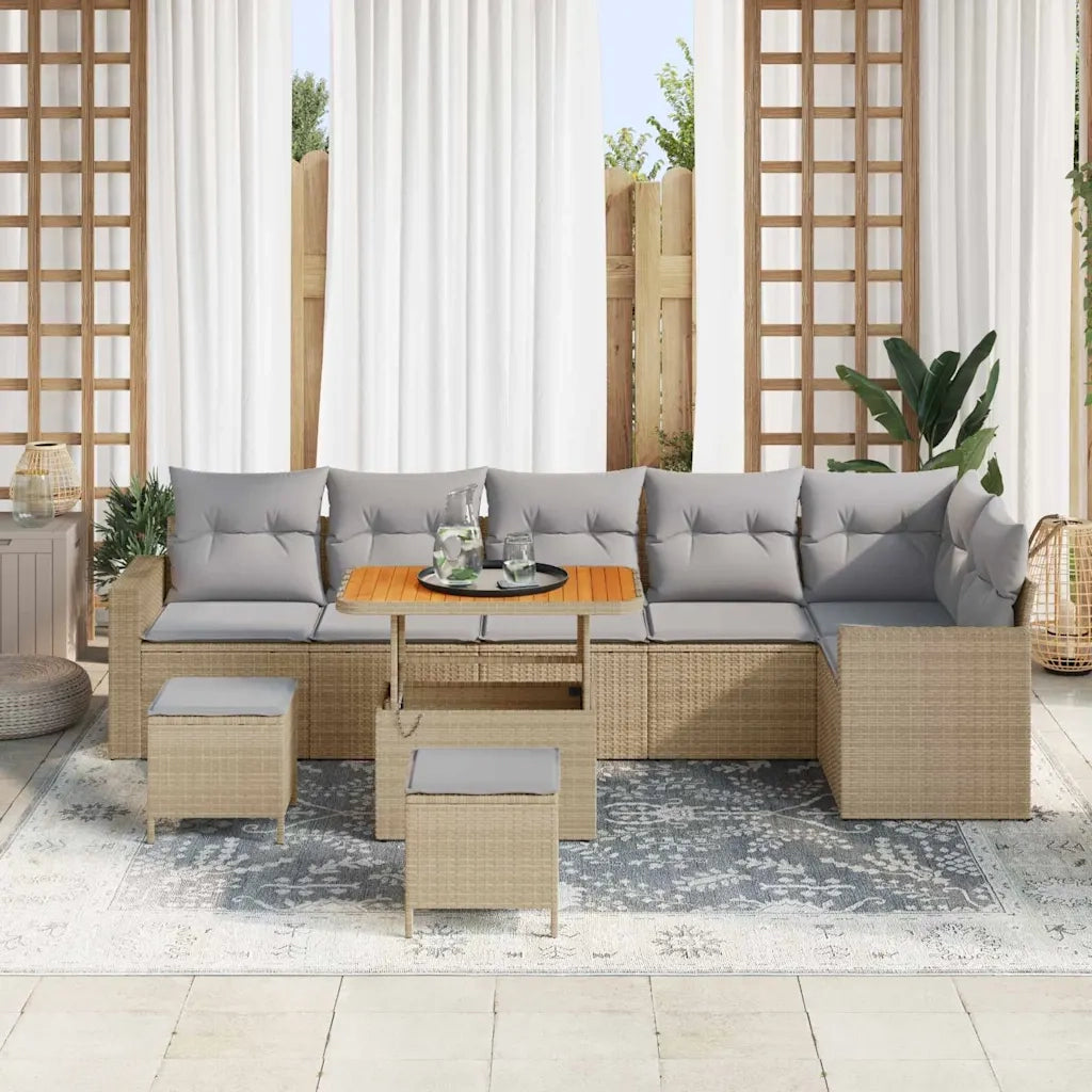 Set Divano da Giardino 9 pcs Beige polyrattan 3361637