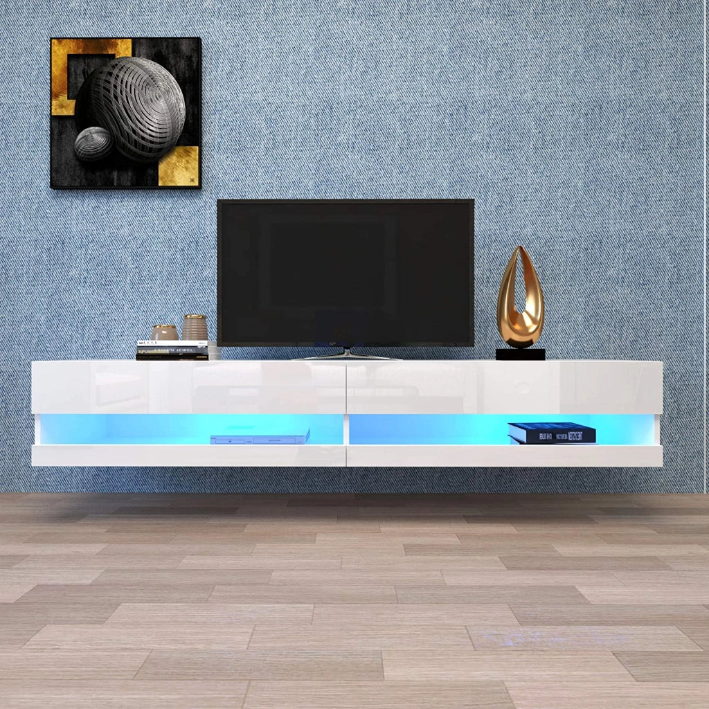 MOBILE TV sospeso con LED MDF bianco controllo via app e telecomando