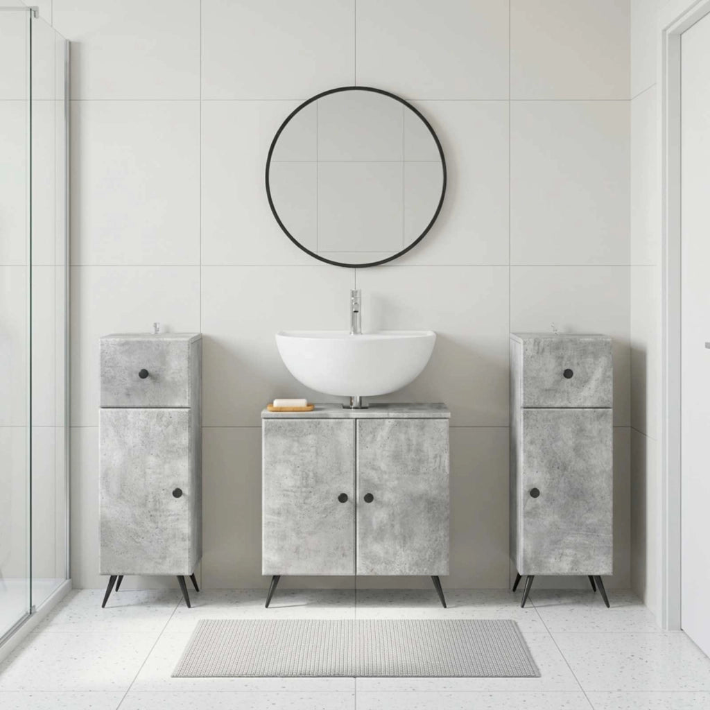 Set di armadietti da bagno in 3 pezzi BREDA Grigio Cemento 3418047
