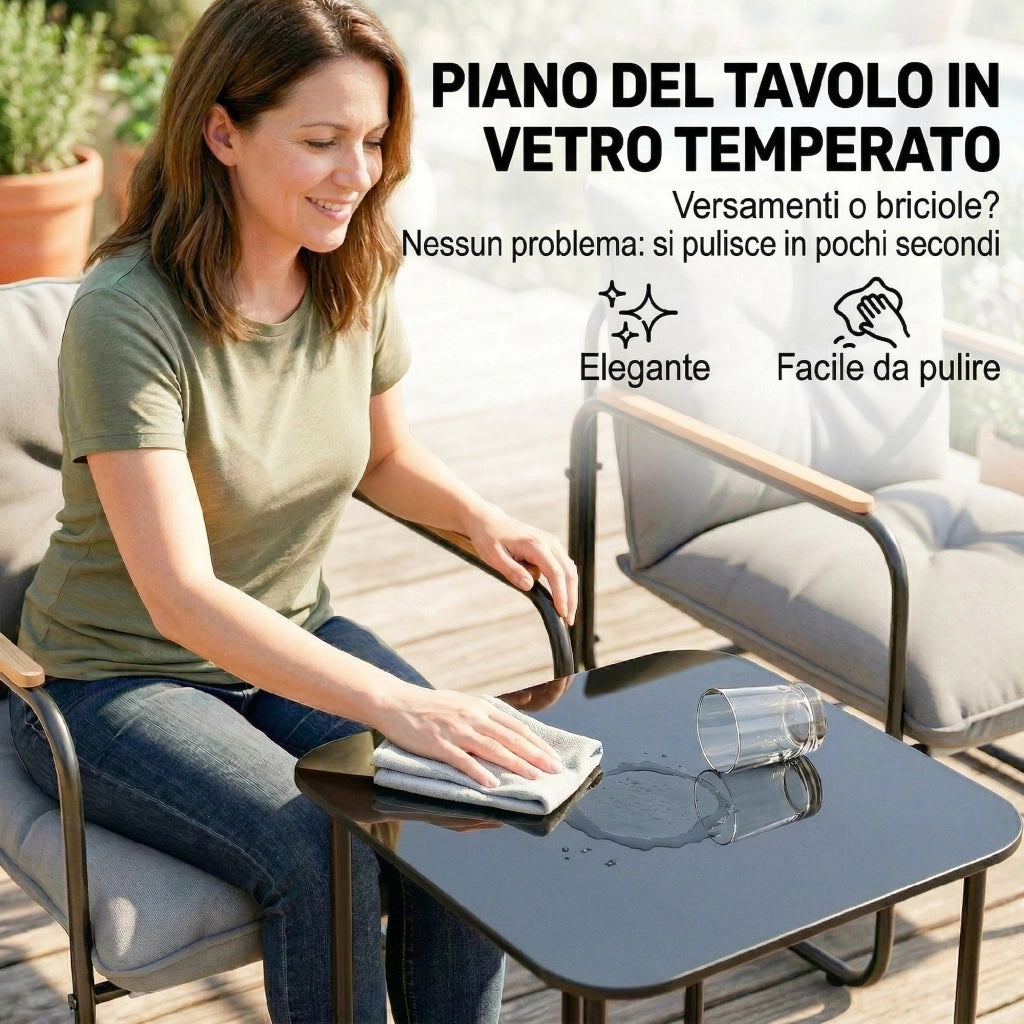 Set Bistr¨° 3 Pezzi ¨C Minimal ¨C Grigio Scuro, Metallo, Cuscini
