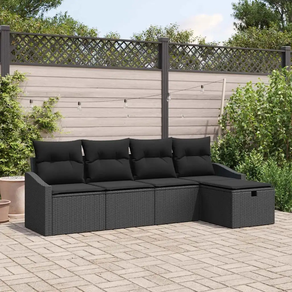Set di divani con cuscino 5 pcs Nero polyrattan 3359262