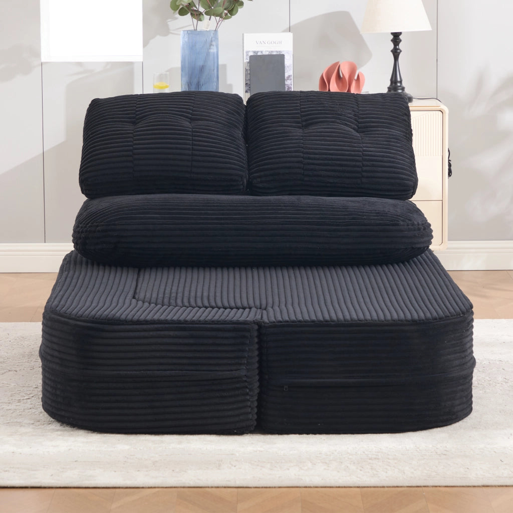 Poltrona letto 2 in 1 con braccioli rimovibili; portabevande e tasche laterali; velluto a coste nero