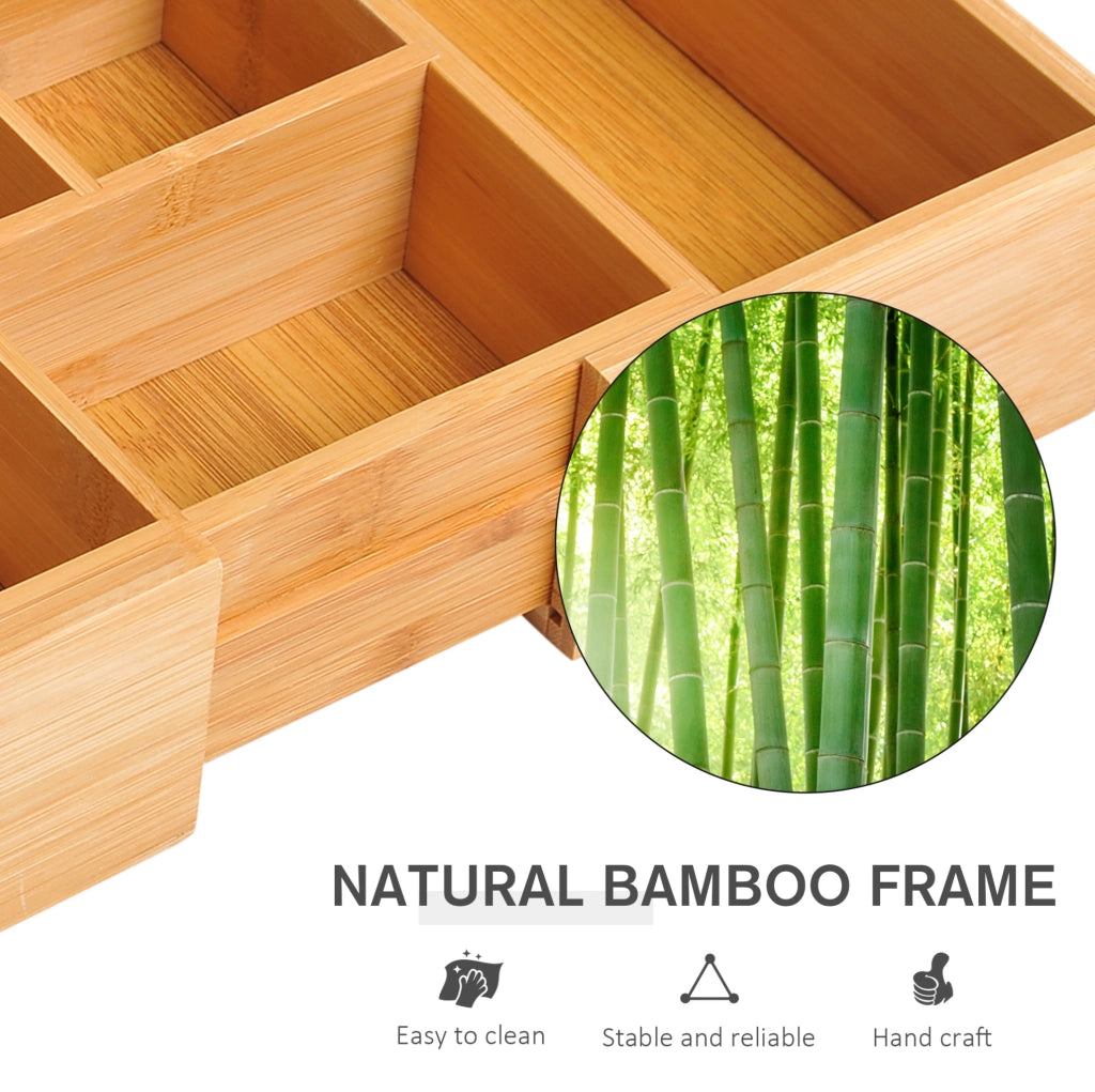 Organizer in Bambù Naturale Estensibile 24,6 x 17,6 x 7 cm per Cassetti con 5-7 Scomparti
