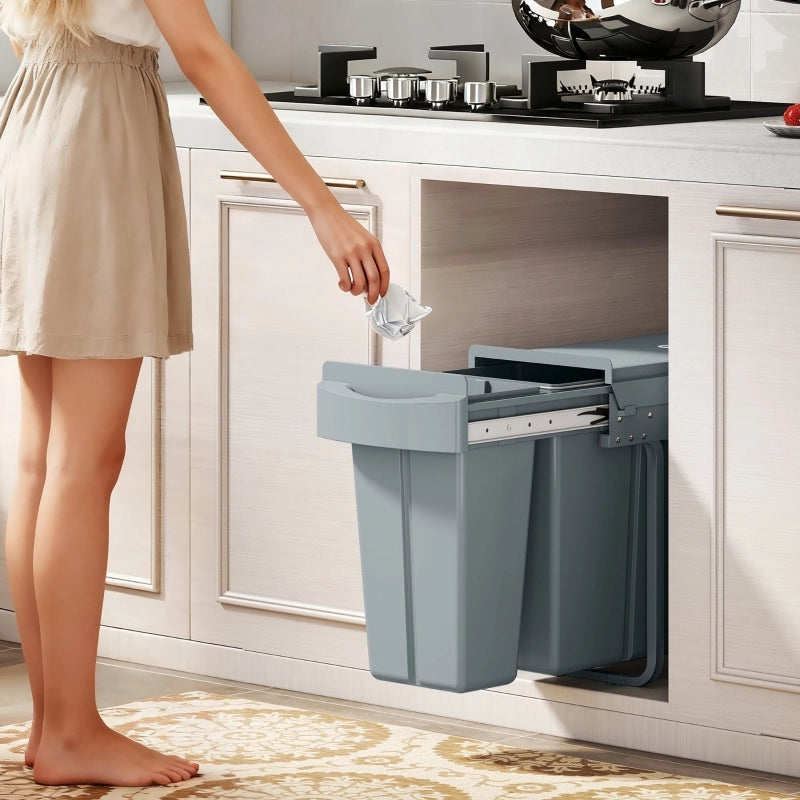 Pattumiera estraibile da incasso 30 l con 2 secchi 20 l e 10 l telaio in metallo grigia 52 × 26 × 40.8 cm