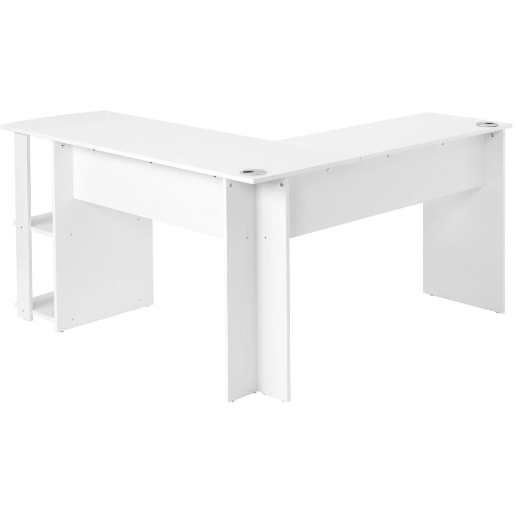 Scrivania angolare 140x140 cm bianca con 2 ripiani HOMVRA