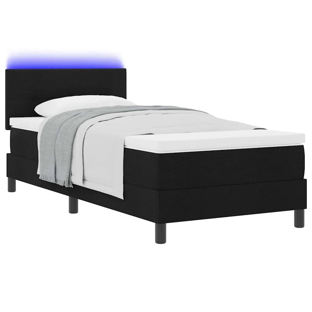Letto a molle con materasso con led Nero 90 x 200 cm Tessuto