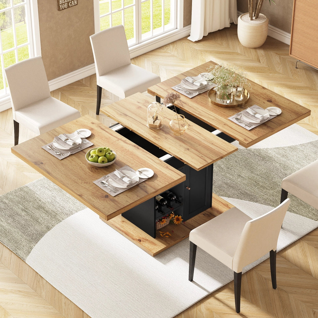 Tavolo da pranzo allungabile 110-140x80 cm nero e naturale con contenitore