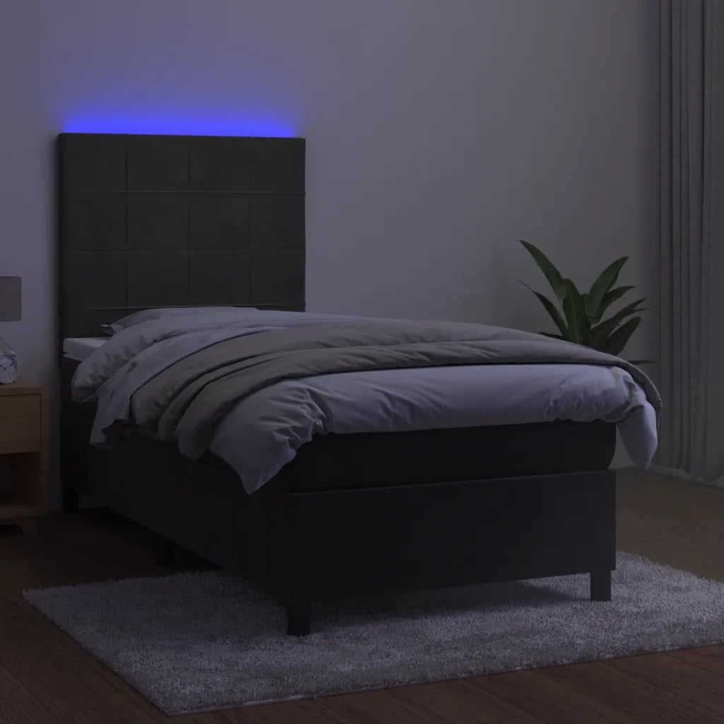 Letto a Molle con Materasso e LED Grigio Scuro 90x200cm Velluto 3136102