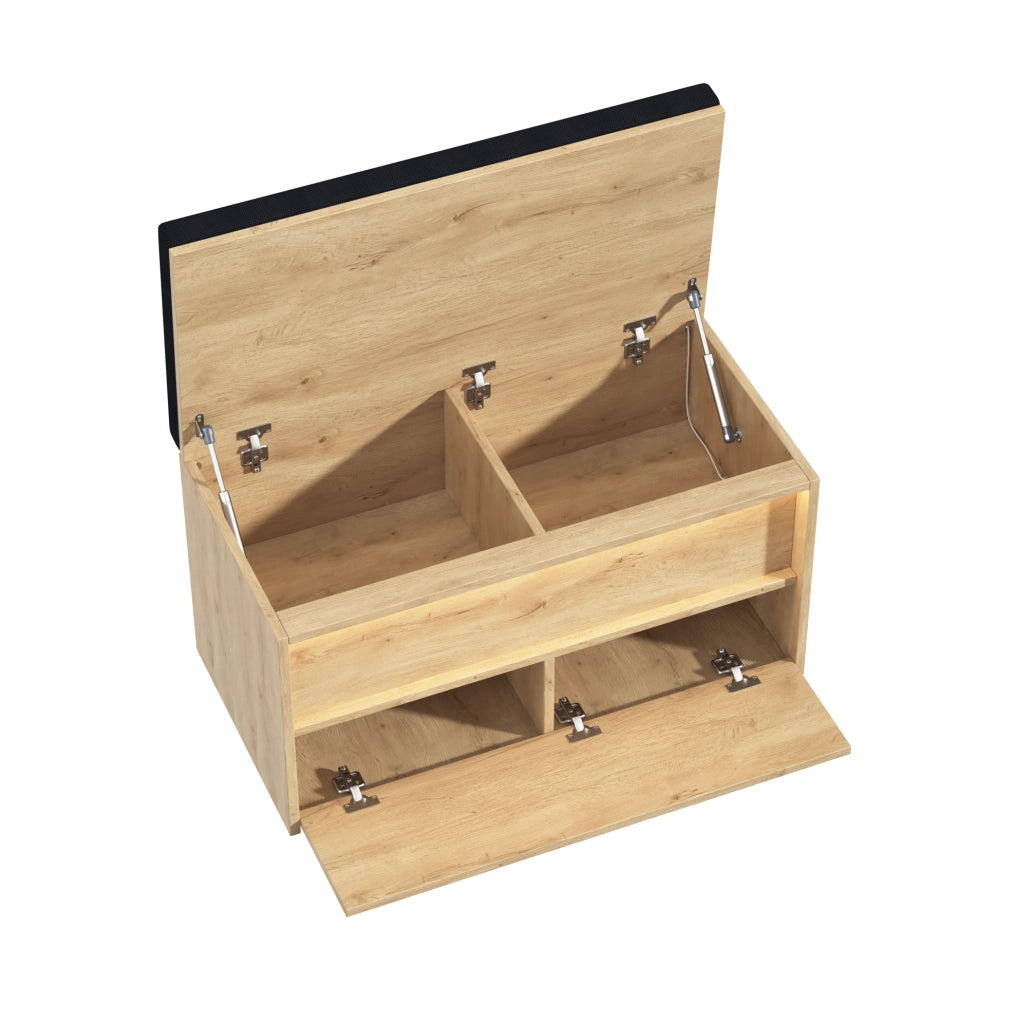 Set guardaroba con specchio; 3 luci LED e panca; 200 ¡Á 47 ¡Á 200 cm; MDF color legno
