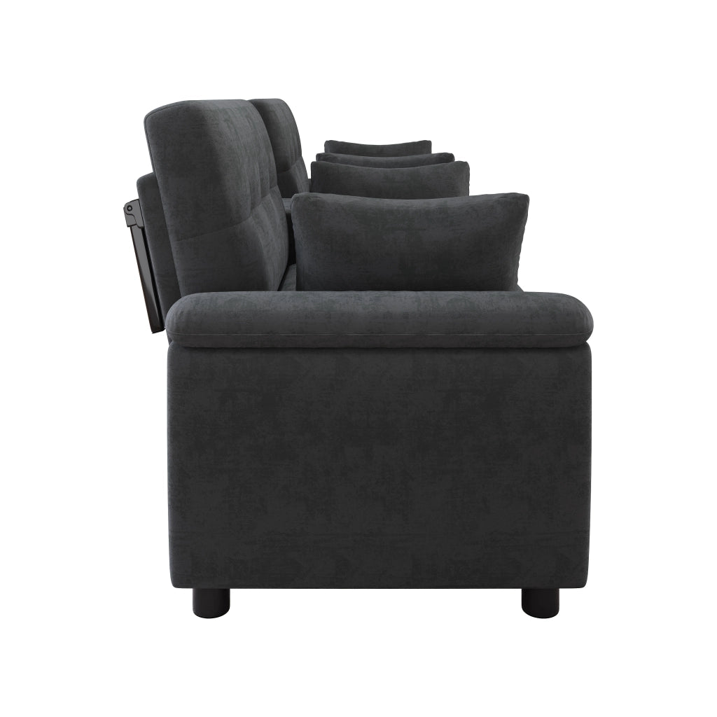 Divano letto con due moduli estraibili in ciniglia grigio scuro schienale regolabile a 3 livelli 284 × 138 × 89 cm